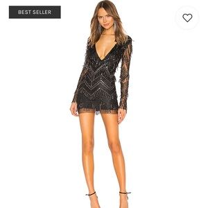 Superdown Nia Sequin Fringe Dress in Black